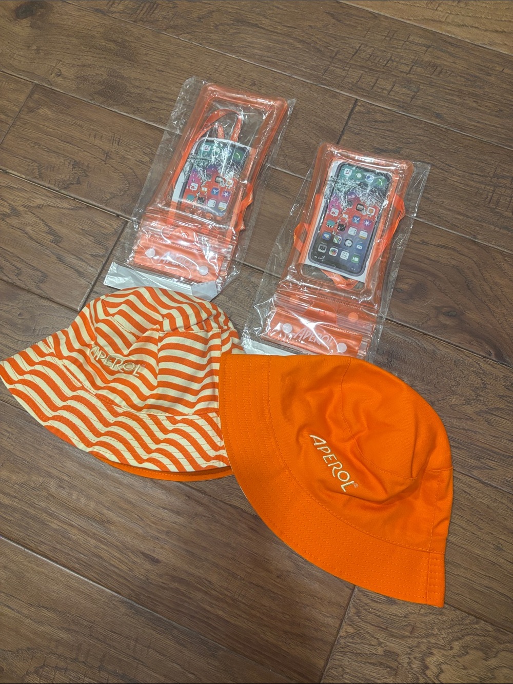 Aperol Orange Striped & Solid Reversible Bucket Hat and Two Dry Phone Cases
